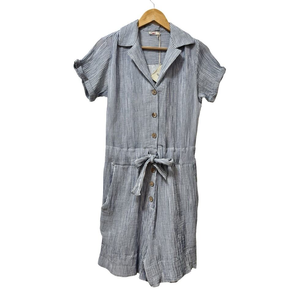 Faherty Womens Izzy Stripe Cotton‎ Double Gauze Romper Size S Nautical Beachy